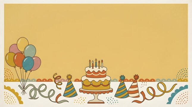 Birthday cake party hats balloons