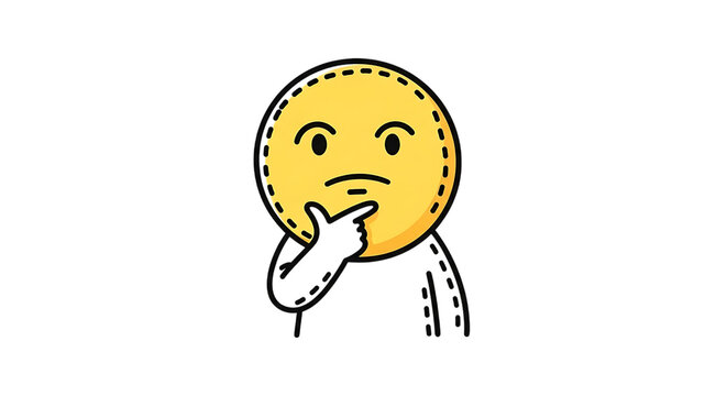 Yellow circular emoji character with a thoughtful and curious expression