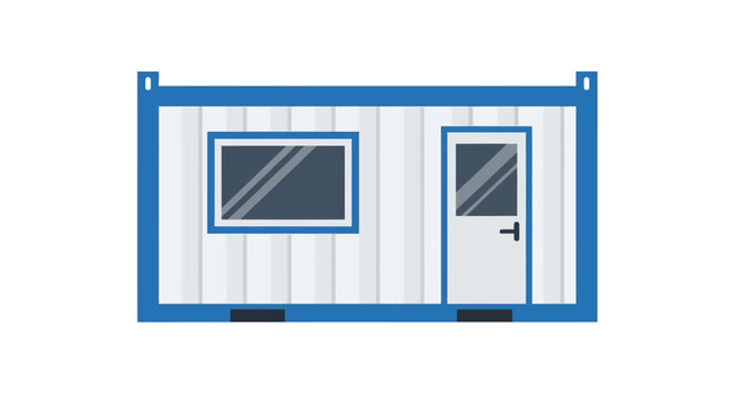 Flat Vector Illustration of a Portable Modular Container Office or Tiny House on White Background