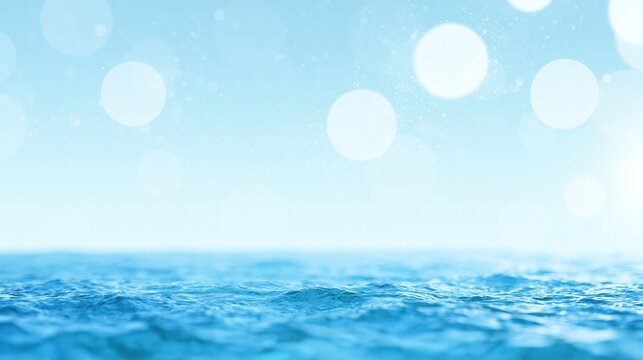 Dreamy Blue Ocean Surface with Soft Bokeh Light, Gentle Ripples and Minimal Abstract Summer Water Background
