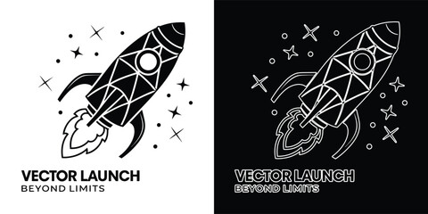 Simple black and white rocket ship flying through outer space © Ahsanul