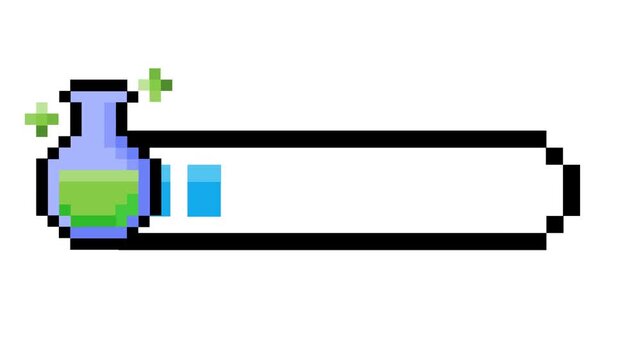 Vibrant pixel art game interface element showcasing a mystical green potion and an incomplete resource bar, perfect for fantasy video game UI design and digital graphics