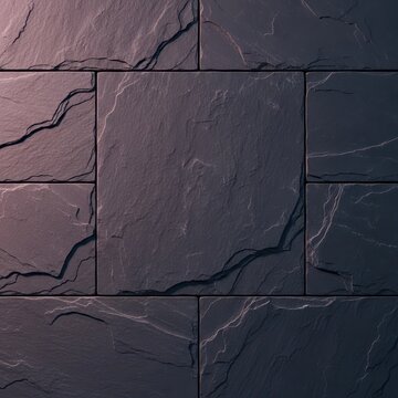Elegant dark grey slate stone tiles arranged in a seamless pattern, showcasing natural cleft textures and organic mineral variations, tilework, seamless, rock