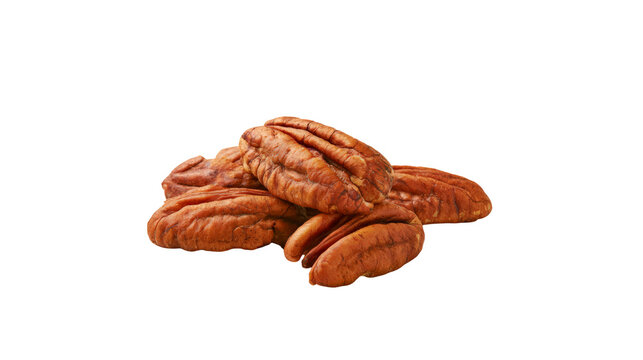Group of raw pecan nuts isolated on transparent background for png image editing