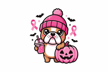 Naklejka premium Halloween Breast Cancer Awareness Bulldog Vector