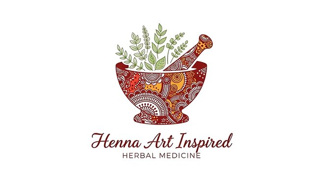 Herbal Medicine Logo with Henna Art.