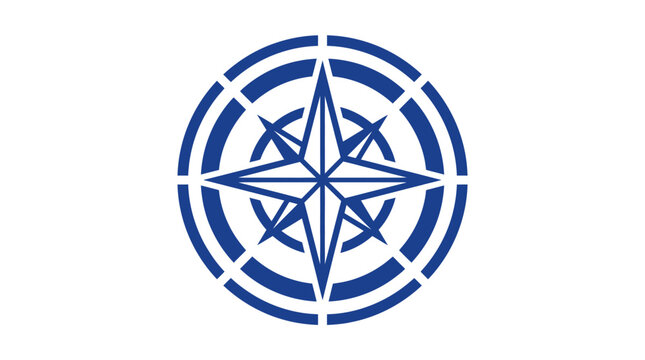 A blue compass rose on white background.