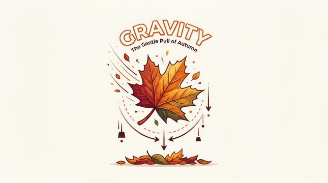 Gravity the gentle pull of autumn, falling leaf showing downward motion effect.