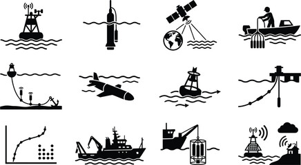 Oceanographic and marine research equipment icons set © SULTAN MIAH