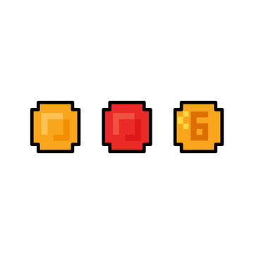 Colorful pixelated icons in orange and red hues on white background vector