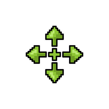 Green pixelated arrows pointing up down left and right on white background vector