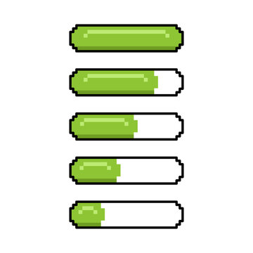 Green pixel art progress bars in different stages on white background vector