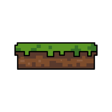 Minecraft grass block pixel art style graphic on white background vector