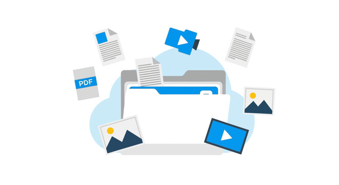 Digital File Management and Document Organization Flat Design Illustration
