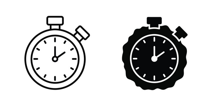 Stopwatch icon in outline and filled styles on white background for design