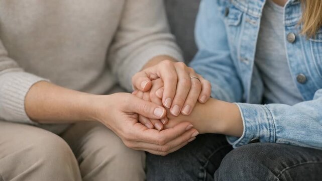 Hands interlocking in a gesture of empathy and support.