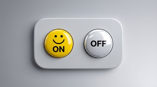 Yellow On Button with Smiley Face and Gray Off Button on Modern Wall Switch Panel