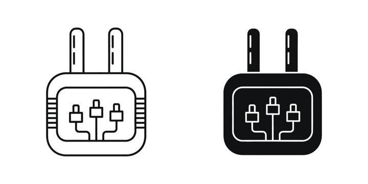 Electrical Fuse Holder with circuit lines on white background in line art and solid silhouette styles