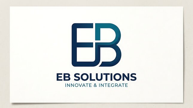 Modern Blue Eb Solutions Logo Displayed on White Business Card Mockup