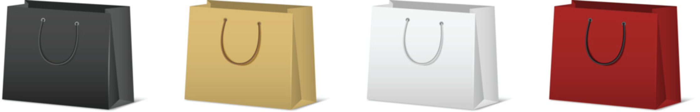 Four empty shopping bags in different colors