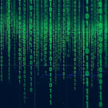 Glowing Green Binary Code Falling on Dark Digital Technology Background