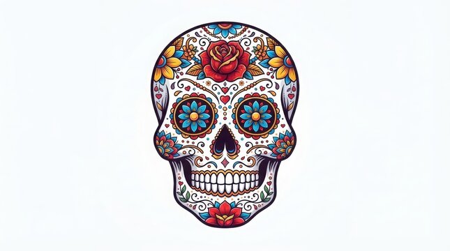 Halloween colorful sugar skull with floral design