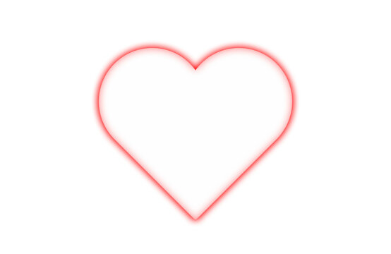 Futuristic red glowing glass heart outline with transparent center and soft neon illumination, isolated on a black background. Modern glassmorphism design element suitable for UI, UX, mobile apps, soc