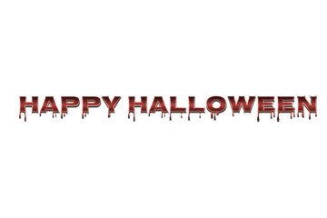 Happy halloween text with dripping blood effect and a spooky scary font and dark red metallic letters dripping liquid. © Ashalata