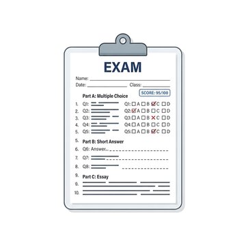 Illustration of a clipboard with an exam paper.