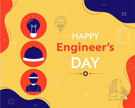 Happy Engineer Day flat trendy landing page, banner, poster or header design vector illustration.