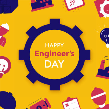 Happy Engineer Day flat Icons, banner, poster or header design vector illustration.