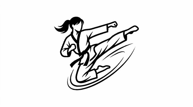 Martial Arts Woman Kicking Dynamic Silhouette