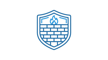 Minimalist blue line icon representing a digital firewall shield for cybersecurity concept. © Kaff