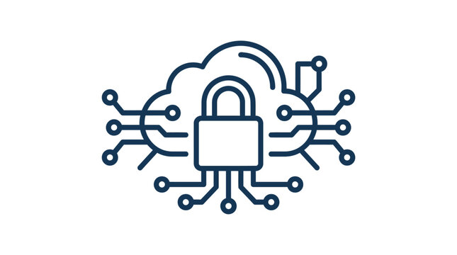 Minimalist outline icon representing secure cloud computing and data protection technology.