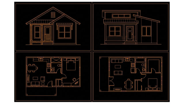 AutoCAD buildings architecture vector collection with blueprints and designs