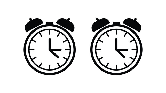 Alarm vector clock pair displaying time icons