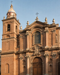 Obraz premium Historic Brick Church Facade With Bell Tower in Chile