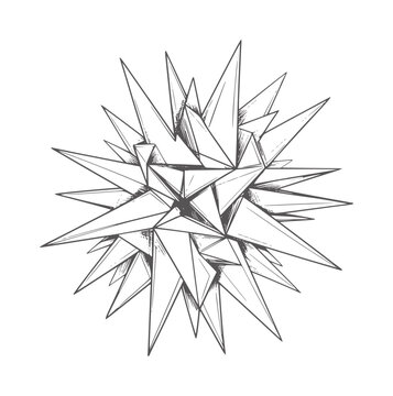 Hand drawn pencil of a complex geometric starburst shape abstract line sharp