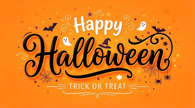 Happy halloween trick or treat greeting card with spooky elements