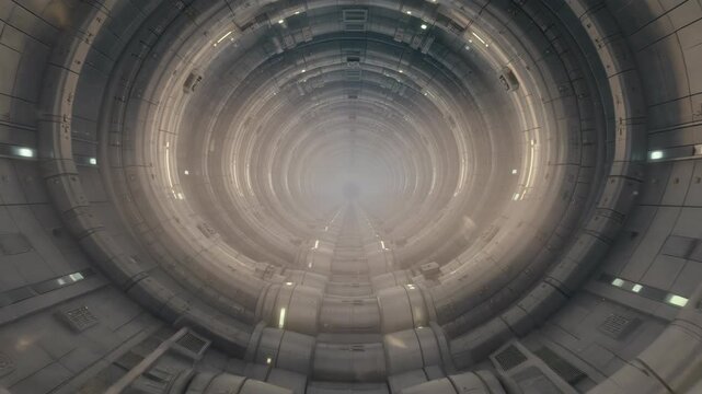 Endless Sci Fi Spaceship Corridor With Atmospheric Fog