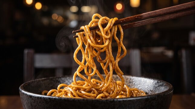 Detailed noodle lift showcasing authentic Indonesian fried noodles, designed for restaurant advertising, menu covers, hospitality, and premium culinary branding.