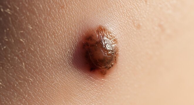 Brown mole on human skin