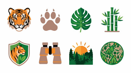 International tiger day set with forest and safari equipment icons © Farrel Lexxy