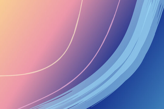 Abstract gradient background with light blue wavy brush strokes and thin curved lines