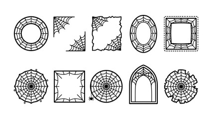 Fototapeta premium Halloween Web Design Elements: A collection of graphic elements featuring intricate spider webs in various shapes and sizes, perfect for creating spooky Halloween-themed designs.