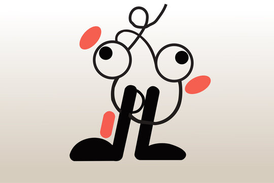 Abstract whimsical creature with big eyes and wavy body line illustration