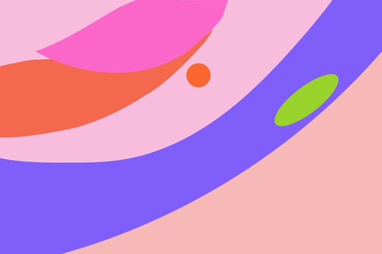 Minimalist abstract background with colorful wavy layered shapes on pastel pink backdrop