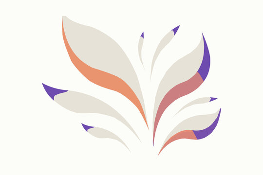 Minimalist abstract botanical illustration of elegant curved leaves in pastel purple and orange