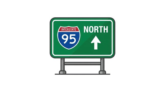Road sign with interstate 95 north direction on a clear white background illustration.