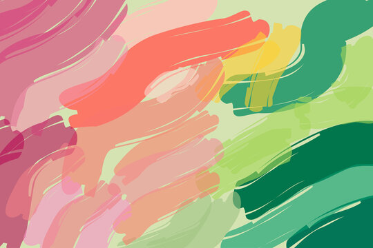 Vibrant abstract background with colorful paint brush strokes in green, pink and yellow tones